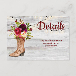 Carte D'accompagnement Country Western Boot Boho Rustic Marsala Détails