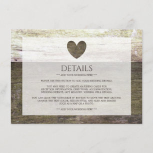 Carte D'accompagnement Country Wood Heart Mariage Détail