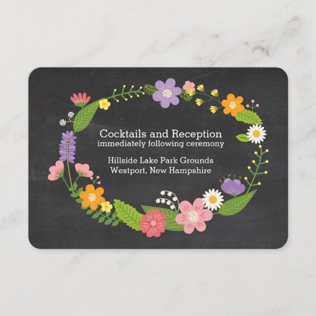 Carte D'accompagnement Couronne boho forestière sur mariage tableau noir (Devant)