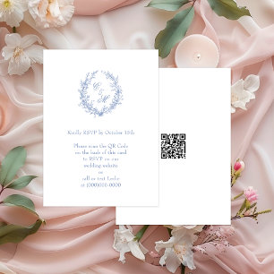 Carte D'accompagnement Couronne botanique en monogramme bleu poussiéreux 