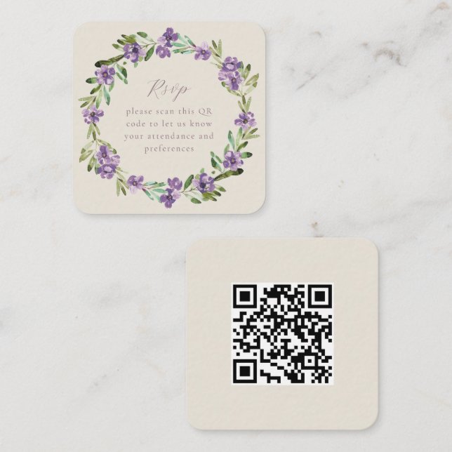 Carte D'accompagnement Couronne botanique lavande violette QR Code RSVP (Devant / Derrière)