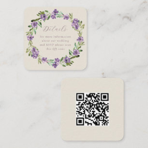 Carte D'accompagnement Couronne botanique violette Code QR Mariage