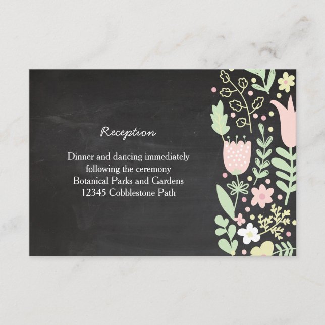 Carte D'accompagnement Couronne de fleurs Boho Mariage tableau noir rusti (Devant)