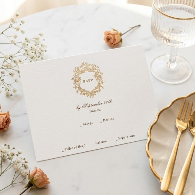 Carte D'accompagnement Couronne de fleurs classique Monogramme Mariage (Créateur téléchargé)
