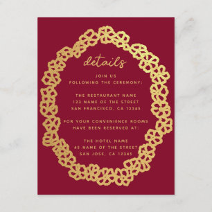 Carte D'accompagnement Couronne de fleurs rouges foncés de mariage avec d