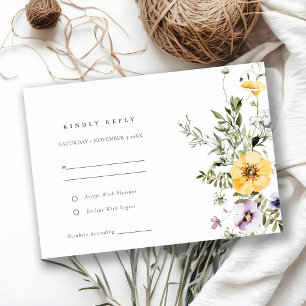 Carte D'accompagnement Couronne de fleurs sauvages de lilas jaune Mariage