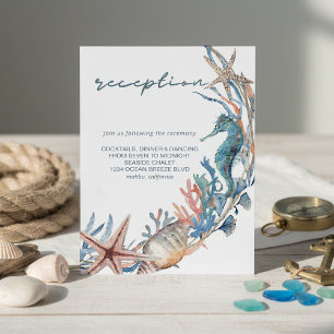 Carte D'accompagnement Couronne de mer Réception de mariage sur la plag