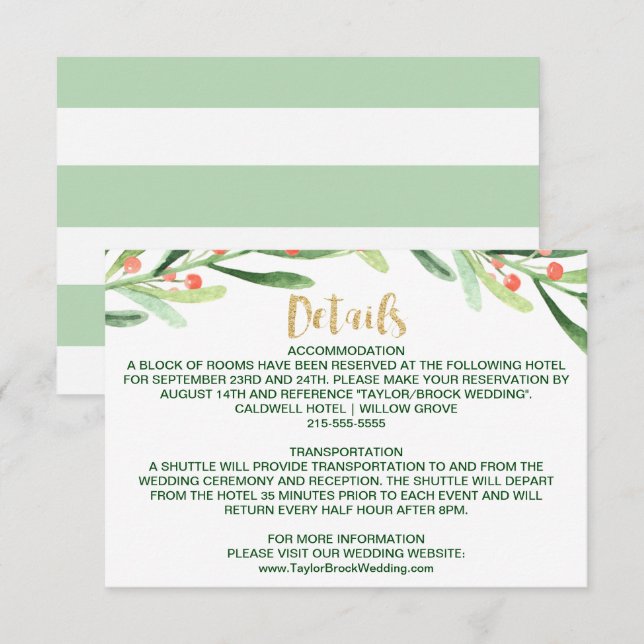 Carte D'accompagnement Couronne de Noël en houx Détails du mariage (Devant / Derrière)