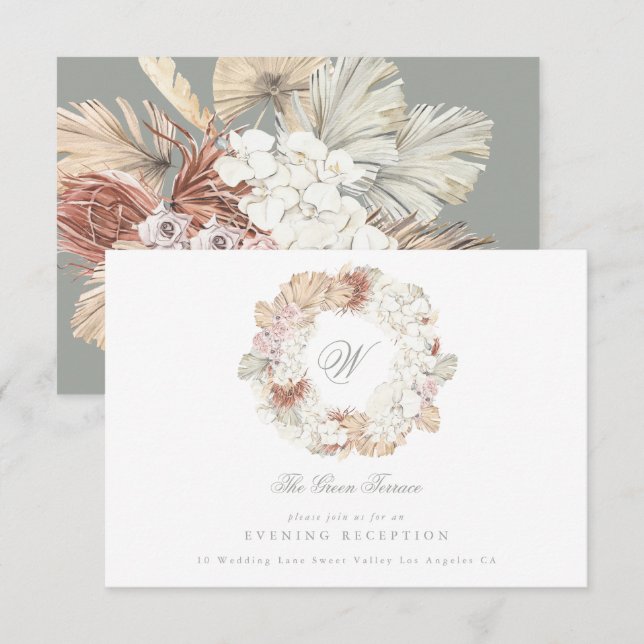 Carte D'accompagnement Couronne de Pampas Mousse Sage Vert Monogramme Élé (Devant / Derrière)