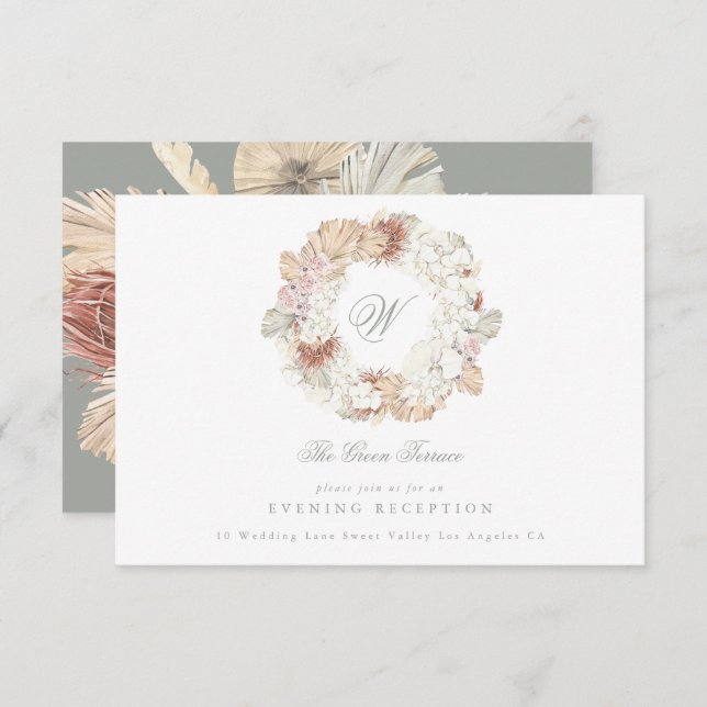 Carte D'accompagnement Couronne de Pampas Mousse Vert Sauge Monogramme Él (Devant / Derrière)