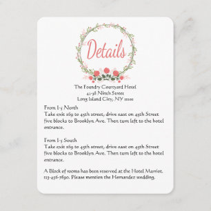 Carte D'accompagnement Couronne de roses florales détails rose rouge dire