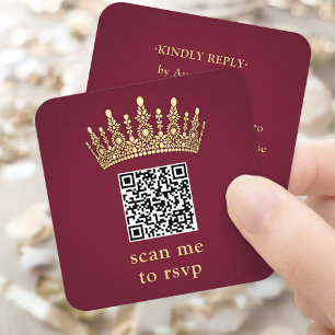 Carte D'accompagnement Couronne d'or Bourgogne Quinceañera Scannez-moi QR