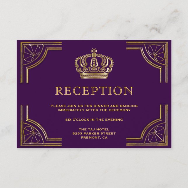 Carte D'accompagnement Couronne dorée ornée de pourpre royale pour récept (Devant)
