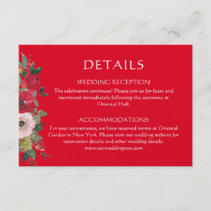Carte D'accompagnement Couronne florale rouge détails de mariage chinois