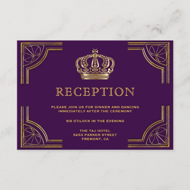Carte D'accompagnement Couronne ornée d'or violet royal pour réception (Devant)