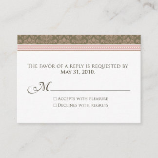 Carte D'accompagnement : coutume : Chocolat/Damas rose 3,5 x 2,5 po RSVP