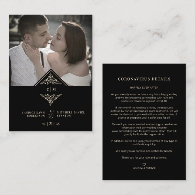 Carte D'accompagnement Covi19 Wedding Initials Flourish Sophisticated (Devant / Derrière)