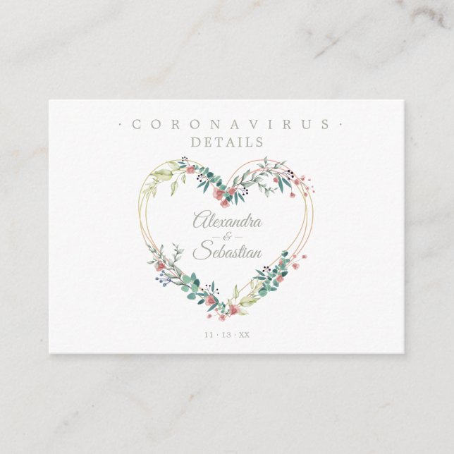 Carte D'accompagnement Covid19 Details Sophisticated Pink Chic Heart (Devant)