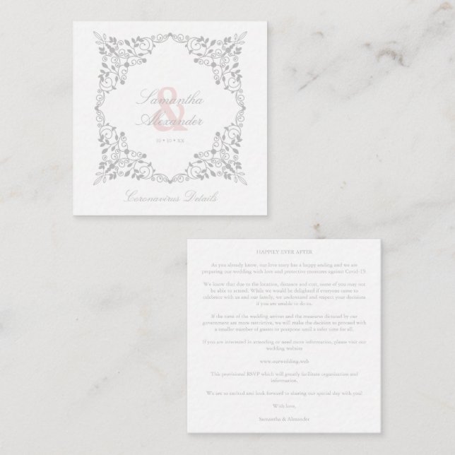 Carte D'accompagnement Covid19 Wedding Details Classic Elegant Flourish (Devant / Derrière)