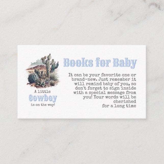 Carte D'accompagnement Cowboy Western Blue Books for Baby shower (Devant)