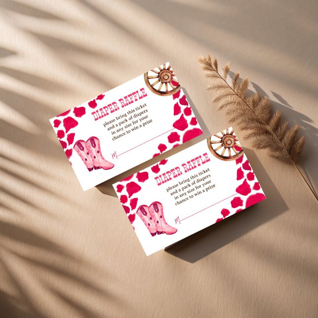 Carte D'accompagnement Cowgirl western rodeo baby shower de couche tombol (Cowgirl western rodeo boots baby shower diaper raffle enclosure card pink cow pattern raffle tickets)