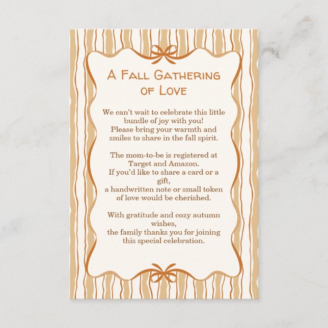 Carte D'accompagnement Cozy Fall Baby Shower | Neutral Cream & orange (Devant)
