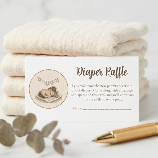 Carte D'accompagnement Cozy Farm Baby Shower Diaper Raffle – Rustic Pony (Sweet western style diaper raffle enclosure card)
