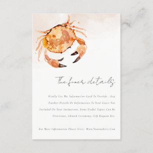 Carte D'accompagnement Crabe côtière de sable orange Détails du Mariage n
