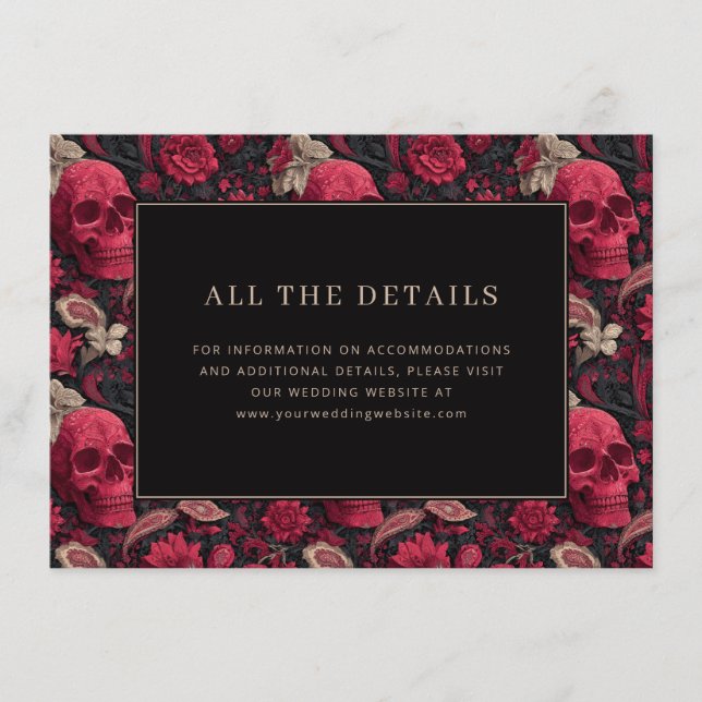 Carte D'accompagnement Crânes Floraux Rouges Gothiques (Devant)