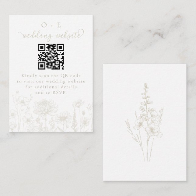 Carte D'accompagnement Cream Botanical Minimal Wedding Website QR Code  (Devant / Derrière)