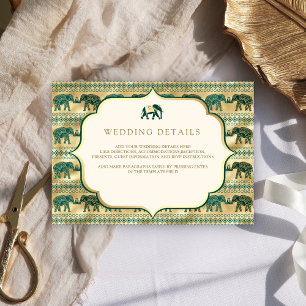Carte D'accompagnement Cream Emerald Gold Elephant Indian Détails sur le 