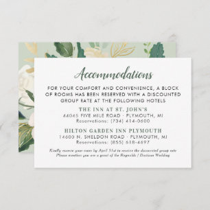 Carte D'accompagnement Cream Gold Floral Verdure Mariage Hébergements