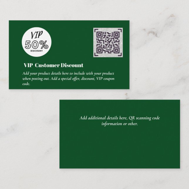 Carte D'accompagnement Créer des codes QR de remise VIP client (Devant / Derrière)