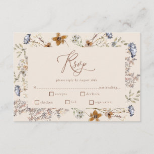 Carte D'accompagnement Crème aquarelle Fleur sauvage calligraphie RSVP