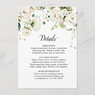 Carte D'accompagnement Crème d'ivoire blanc Rose Floral Botanique Mariage