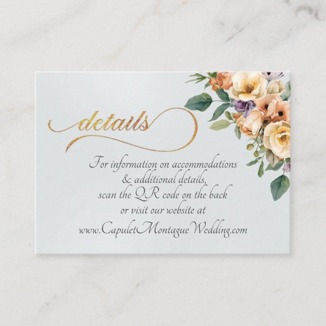 Carte D'accompagnement Crème Floral, Code QR - Blanc Perle (Devant)