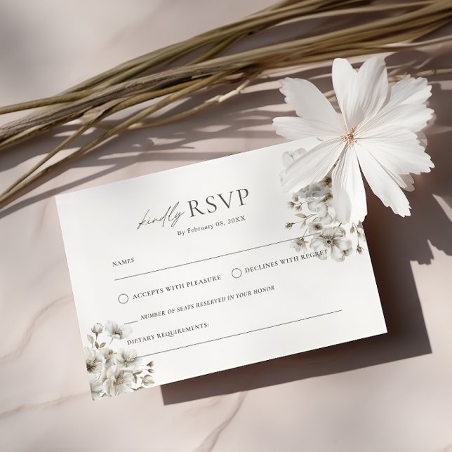 Carte D'accompagnement Crème Rustique Floral Mariage RSVP (Créateur téléchargé)