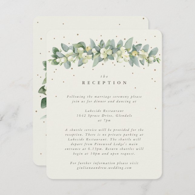 Carte D'accompagnement Crème Snowberry+Eucalyptus Garland Réception (Devant / Derrière)
