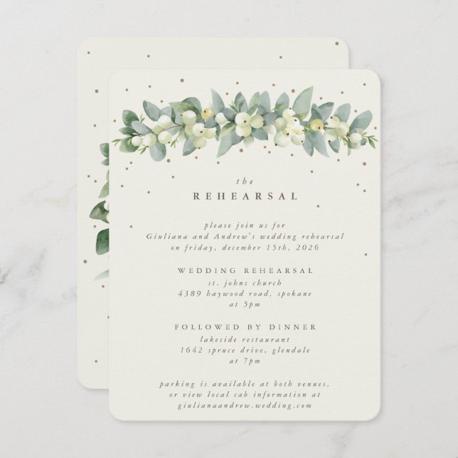 Carte D'accompagnement Crème Snowberry+Eucalyptus Mariage répétition (Devant / Derrière)