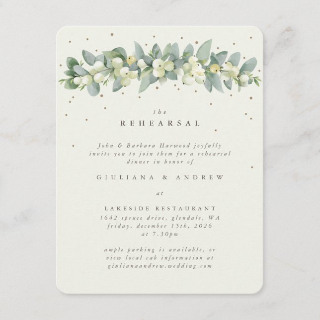 Carte D'accompagnement Crème Snowberry+Eucalyptus Mariage répétition (Devant)
