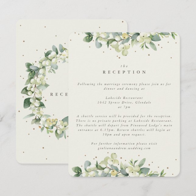 Carte D'accompagnement Crème Snowberry+Eucalyptus Réception de mariage bo (Devant / Derrière)