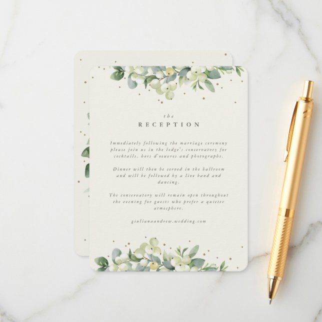 Carte D'accompagnement Crème Snowberry+Eucalyptus Réception de mariage bo (Devant/Arrière en situation)