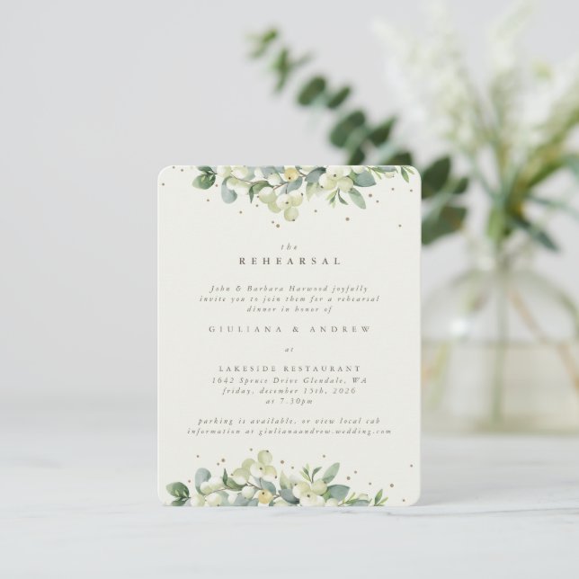 Carte D'accompagnement Crème Snowberry+Eucalyptus Répétition Mariage Bord (Debout devant)
