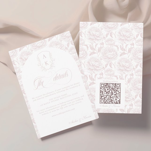 Carte D'accompagnement Crest Mariage Monogram Blush Pink Détails du scrip (Créateur téléchargé)