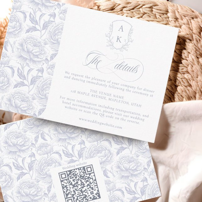 Carte D'accompagnement Crest Mariage Monogram Dusty Blue Détails du scrip (Créateur téléchargé)