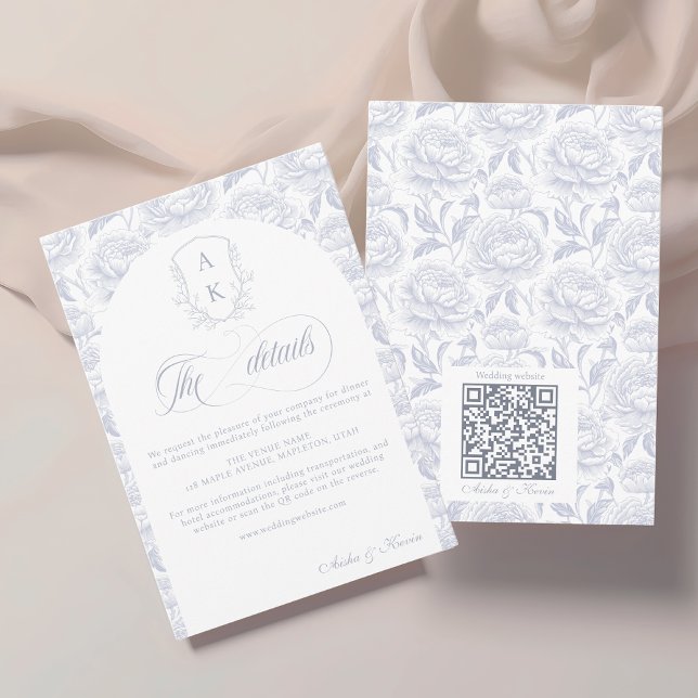 Carte D'accompagnement Crest Mariage Monogram Dusty Blue Détails du scrip (Créateur téléchargé)
