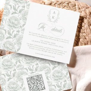 Carte D'accompagnement Crest Mariage Monogramme Sage Green Détails du scr