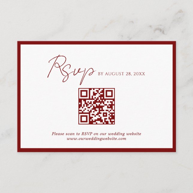 Carte D'accompagnement Crimson minimum frontière rouge QR Code Mariage Rs (Devant)