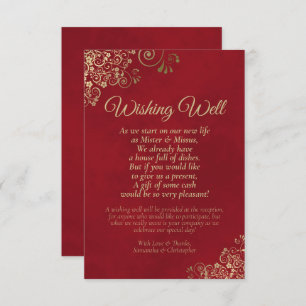 Carte D'accompagnement Crimson Red & Gold Lace Mariage Wishing Well Poem