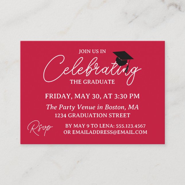Carte D'accompagnement Crimson Red Photo Mini Graduation Party Invite (Devant)